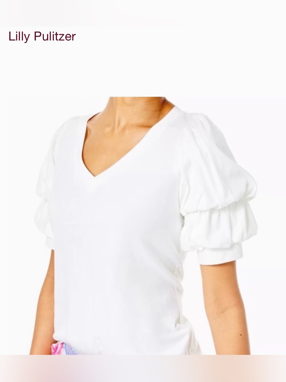 Lilly Pulitzer White V-Neck Dicola Top:  Size XS